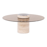 Table basse en travertin et verre fumé, années 1970