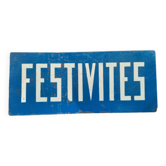 Ancienne plaque peinte "Festivités" 30x69cm 60's