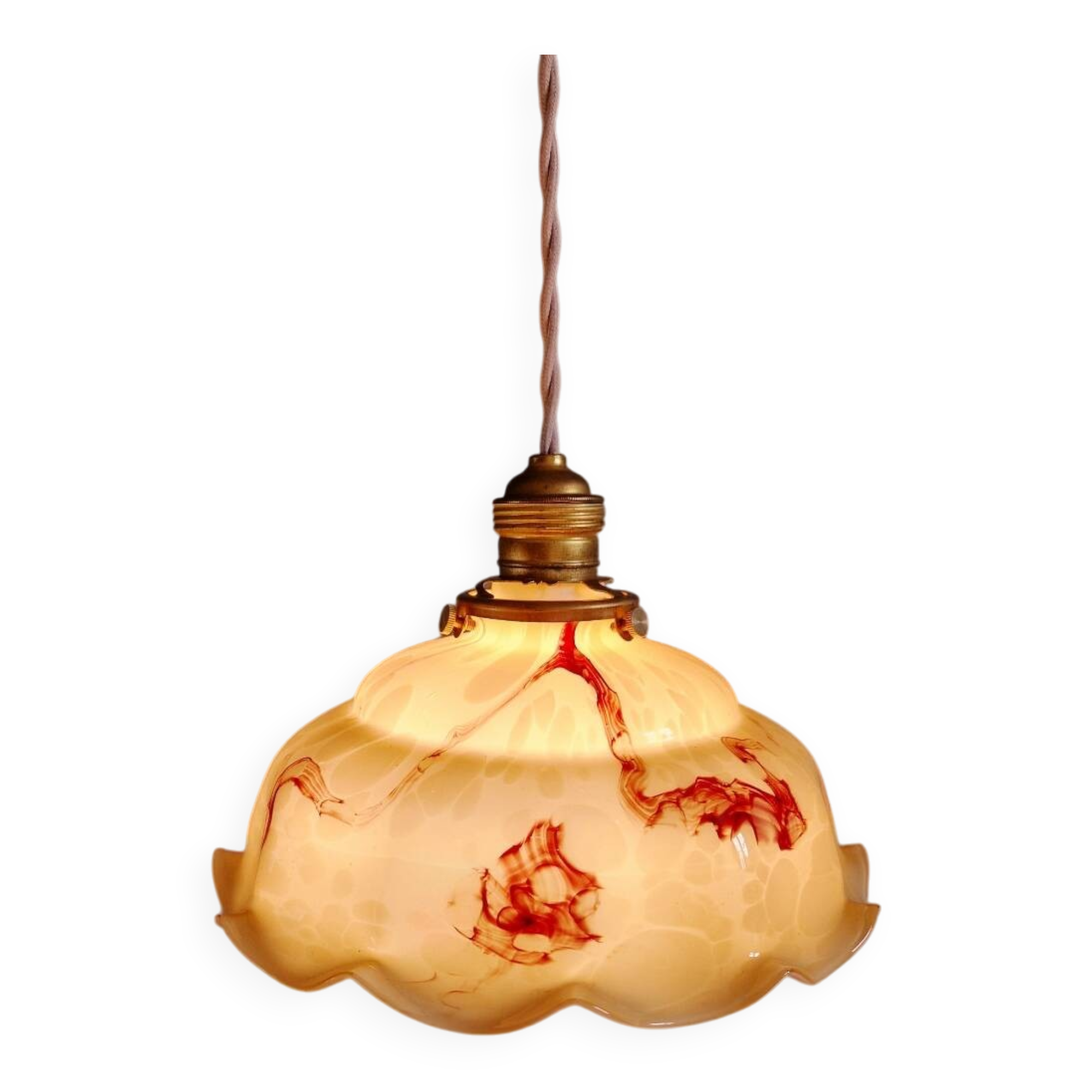 Suspension Art Déco en opaline marbrée, années 1920-30