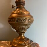 Nineteenth electrified brass kerosene lamp