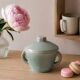 Covered sugar bowl in celadon ceramic – modernist lines
