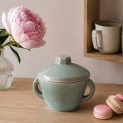 Covered sugar bowl in celadon ceramic – modernist lines
