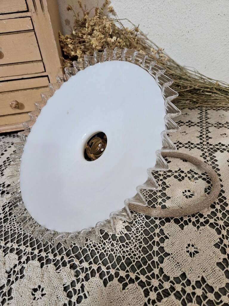 Old pendant lamp in pleated white opaline