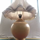 Vintage kostka lamp ceramic honey & gold + draped fabric shade burgundy