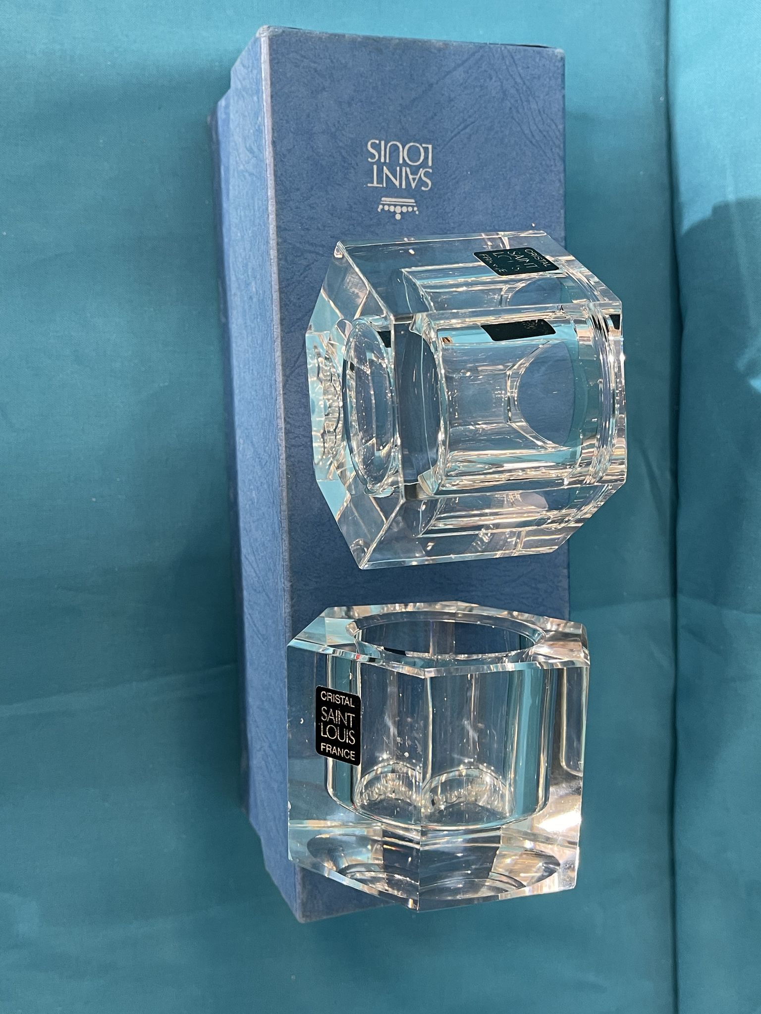 Pair of crystal candle holders saint-louis original box