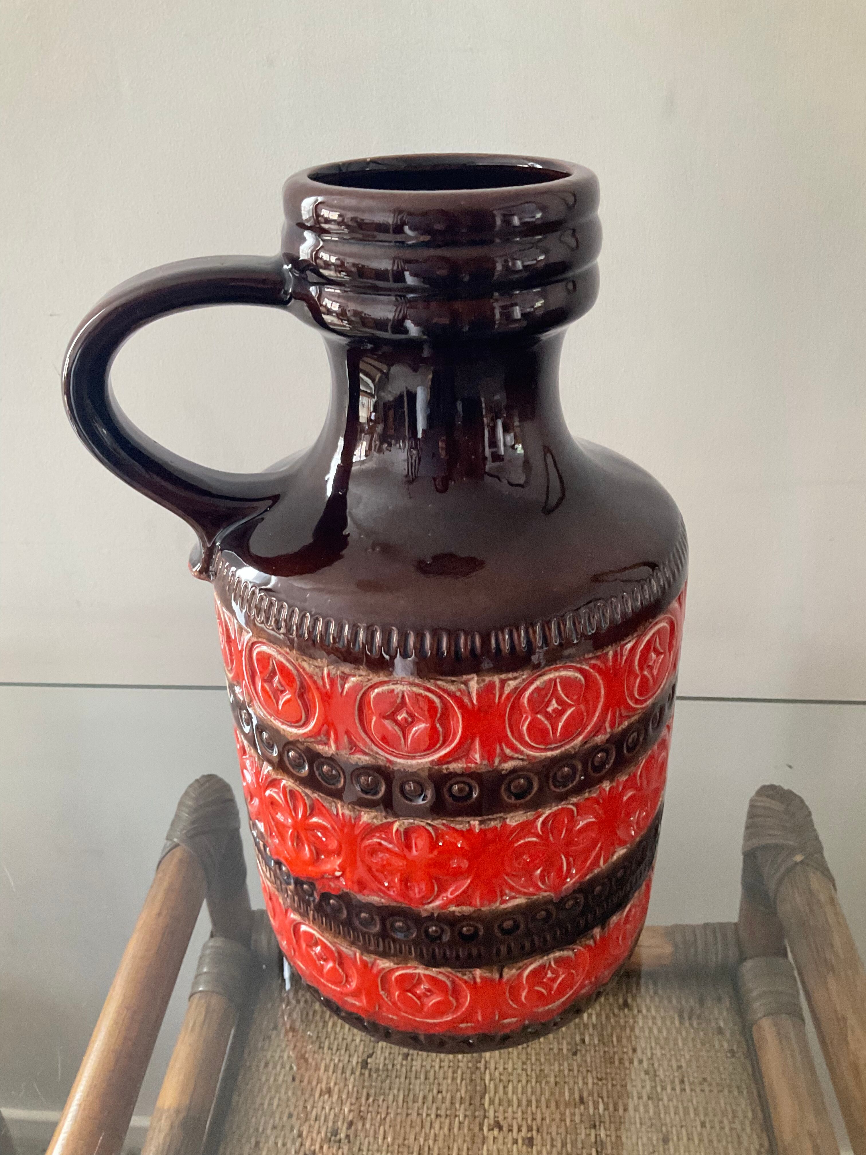 Handle vase, enamelled ceramic jar West Germany 60s-70s