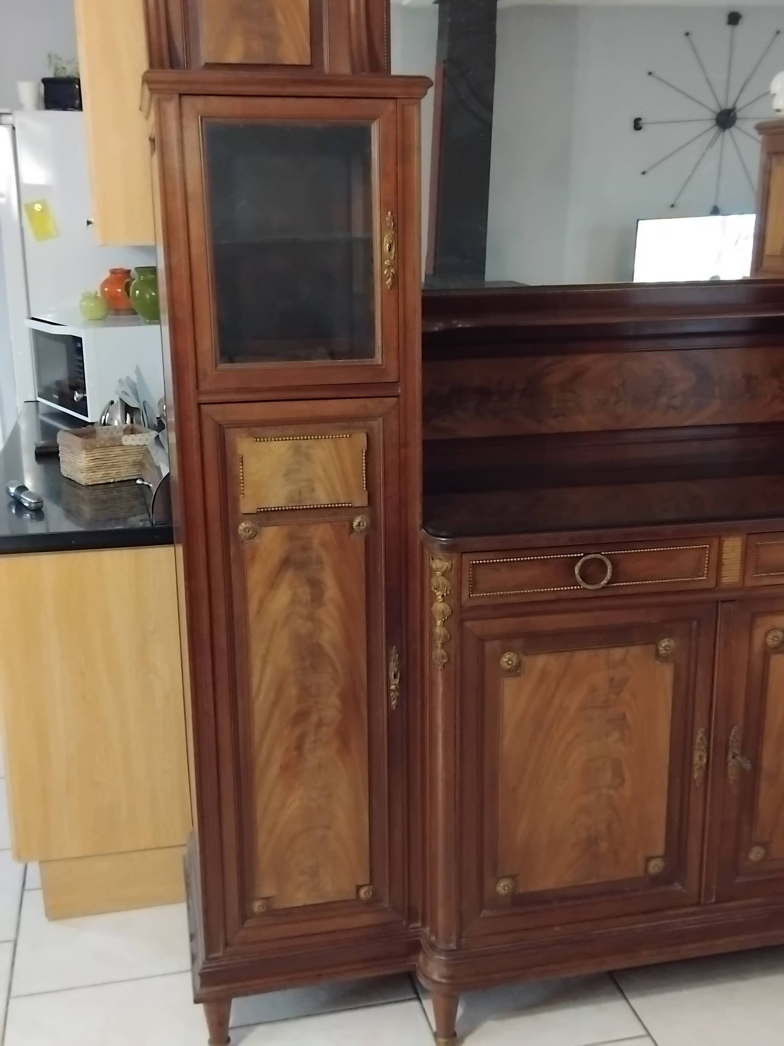 Ancien grand meuble cabinet louix xvi vitrine miroir