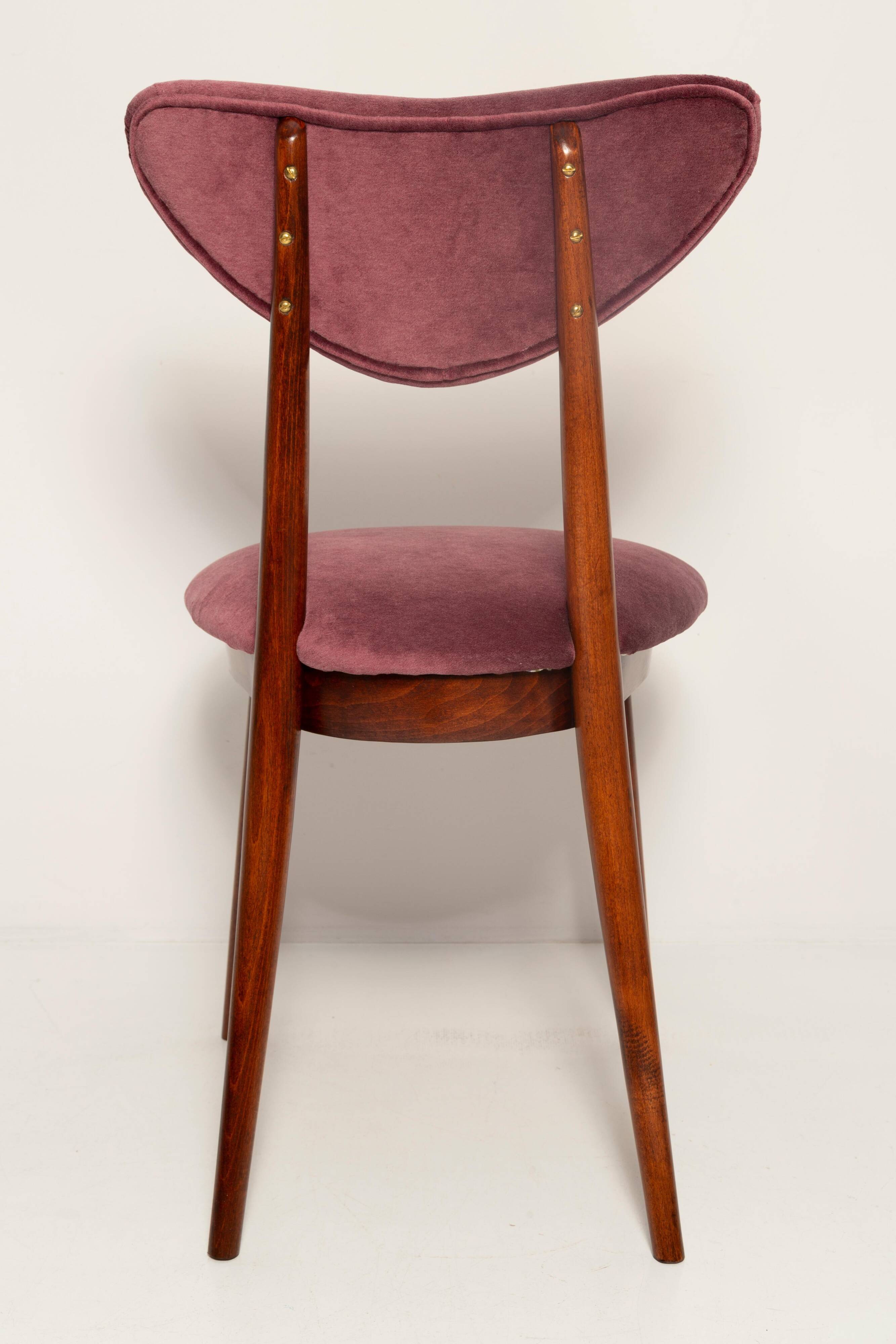 Vintage mid-20th century purple plum velvet heart-shaped chair.