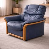 Ekornes Stressless —4 of Adjustable Swivel Armchairs — Blue Leather & Beech