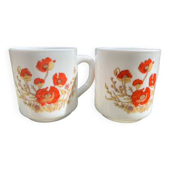 Duo mug arcopal coquelicots vintage