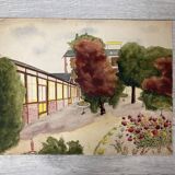 Watercolor landscape with parasols