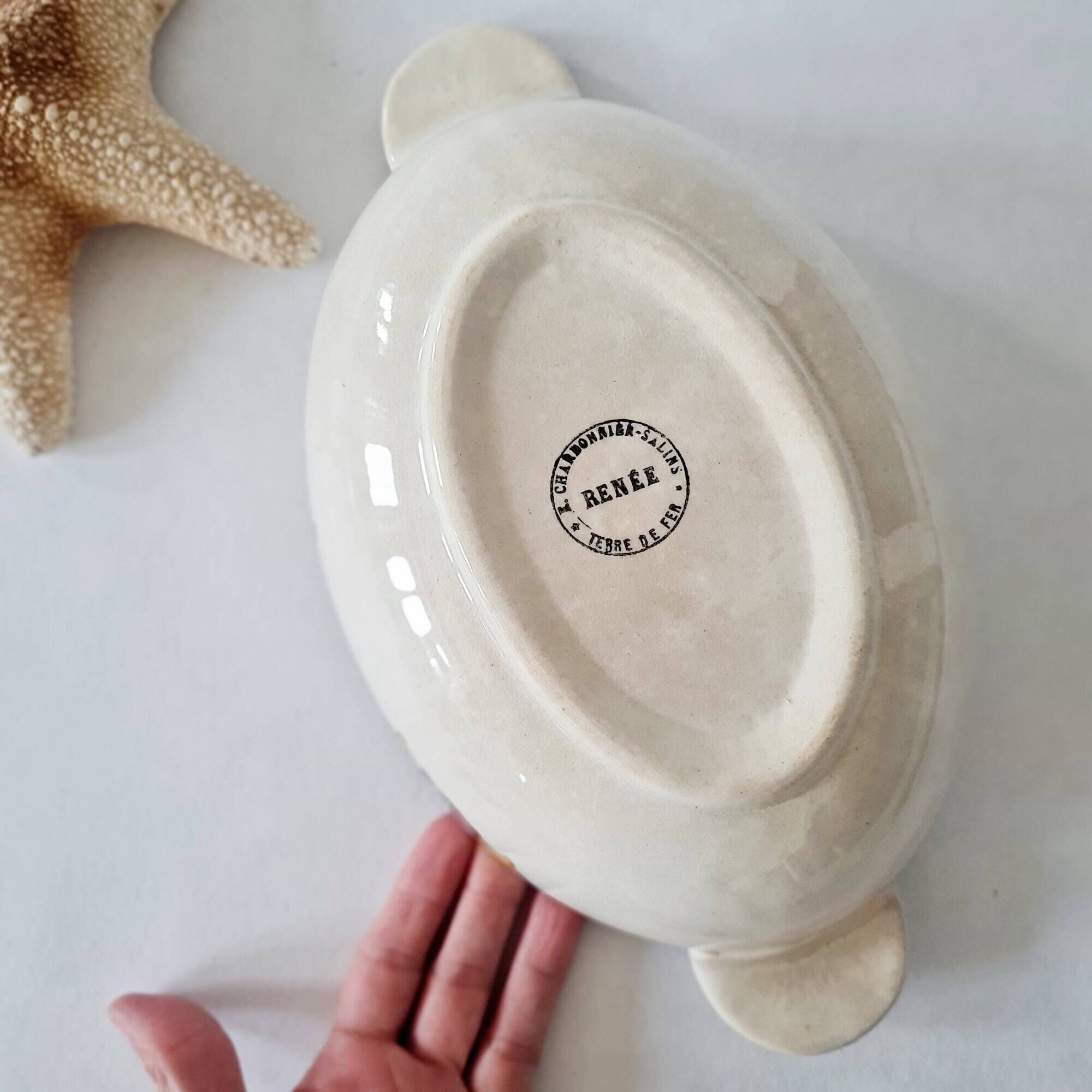 Old oval dish / vegetable dish in ironstone - "Renée" Art Deco model
