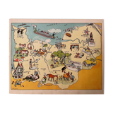 Affiche ancienne carte illustrée de la normandie - jp pinchon