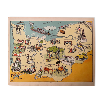 Old illustrated map of normandy - jp pinchon