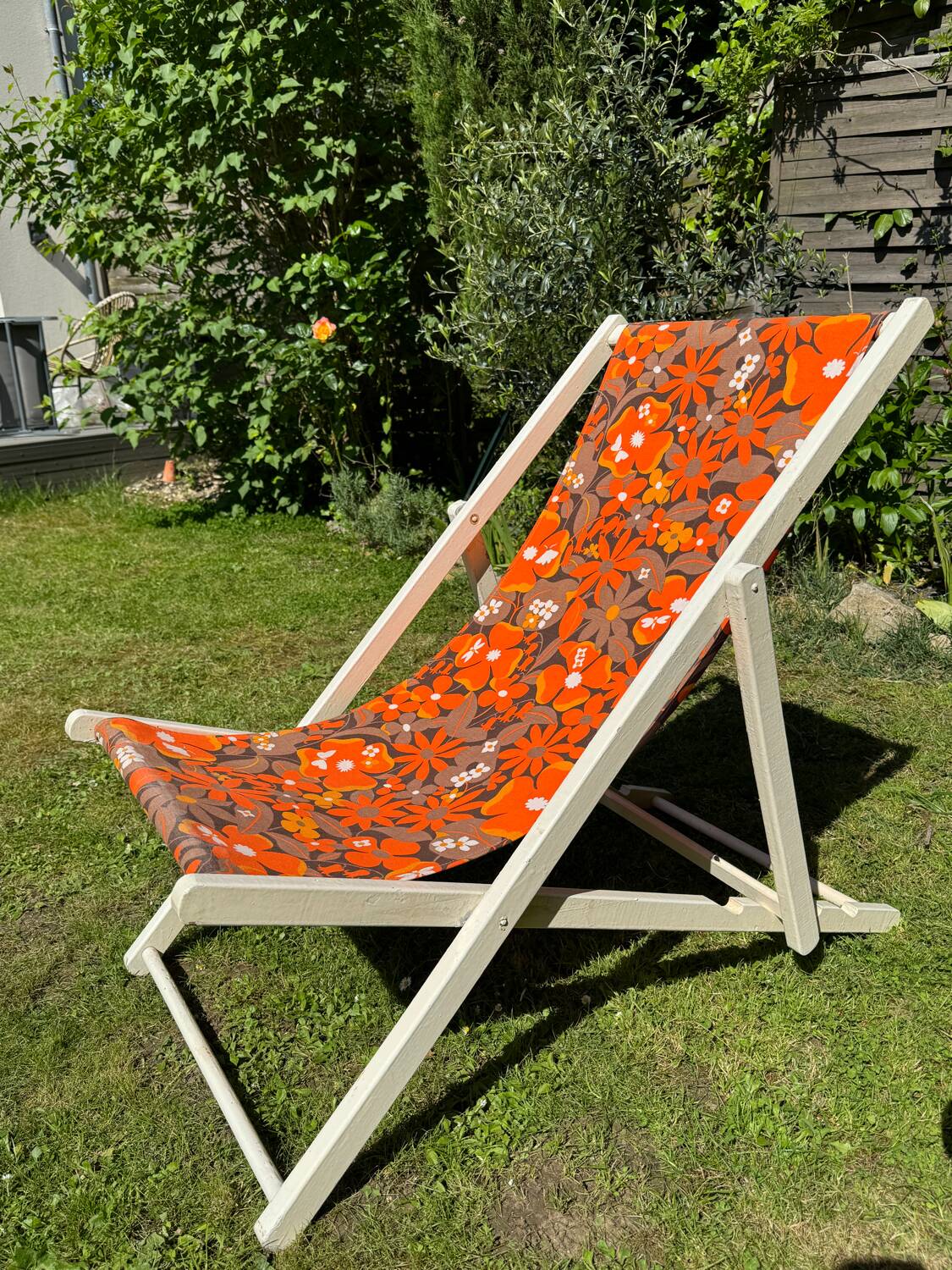 Old vintage flower deckchair