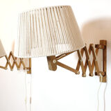 Pair of pine accordion sconces with cotton rope lampshade.