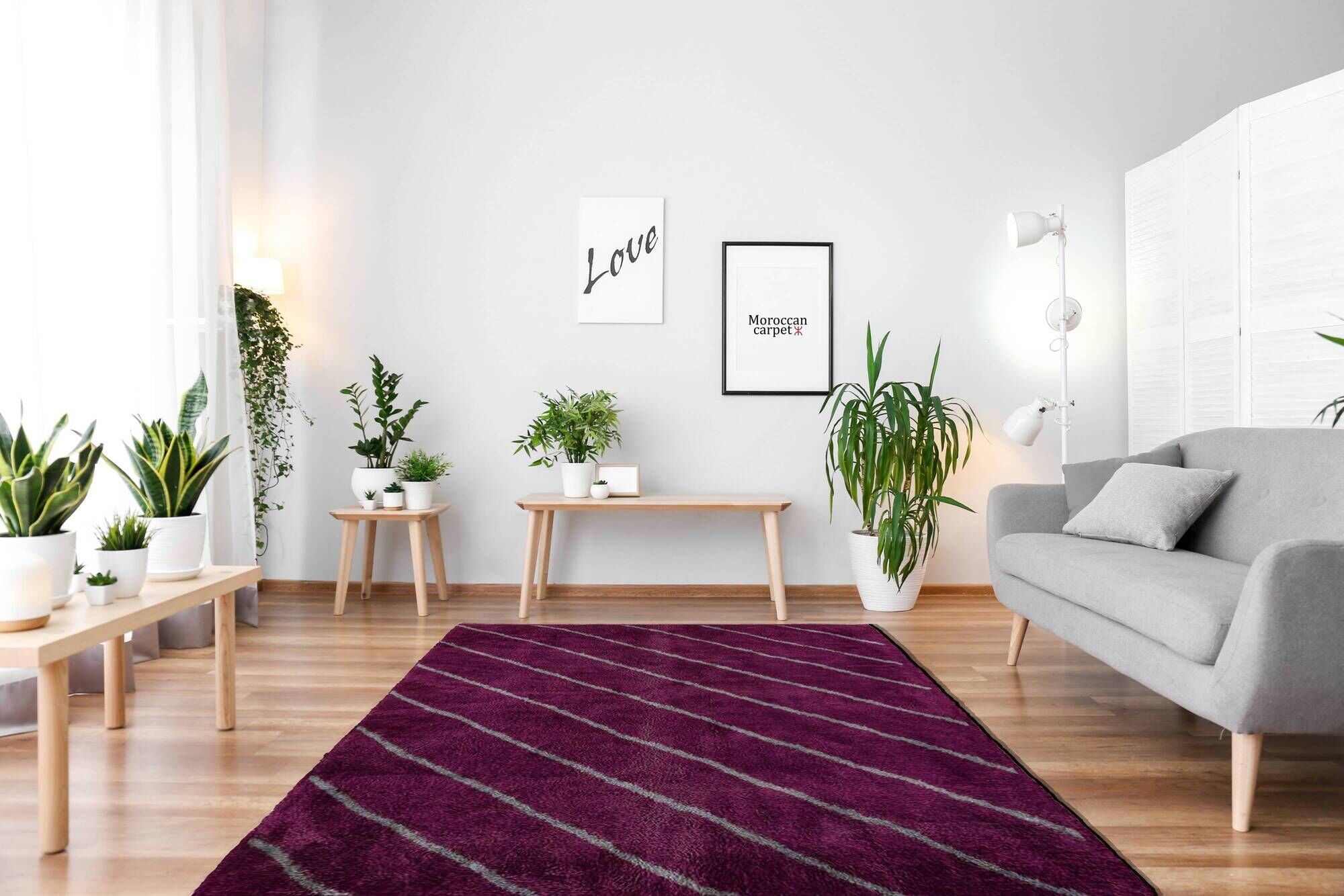 Modern Moroccan carpet dark pink contemporary art 240x300cm