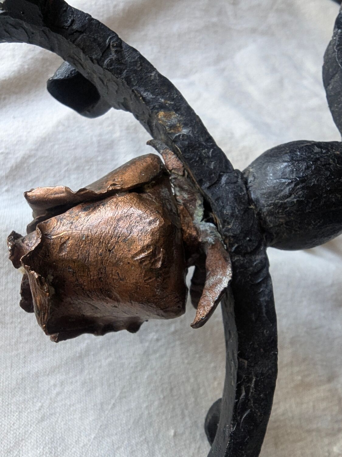 Brutalist Antique Wrought Iron Chandelier Floral Naturalist Candle Holder