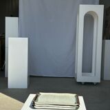 Trio of small rectangular serving dishes white and black Indonesian ceramic 21x16