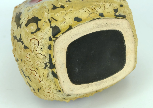 Mid century fat lava vase es-keramik wgp brown beige glaze red leaf pattern