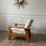 80s pine and boucle armchair