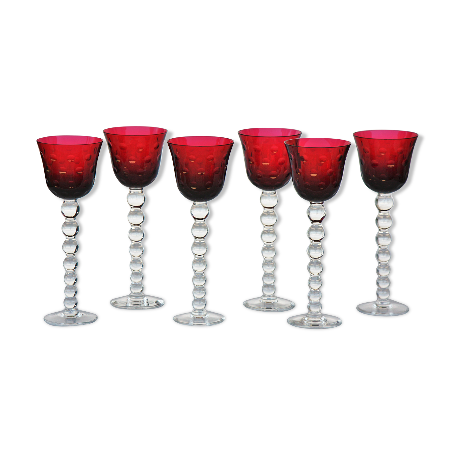 Set of 6 wine glasses from the Rhine Roemer St Louis Crystal model Bubbles