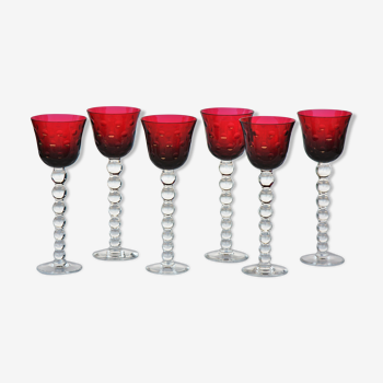 Série de 6 verres à vin du Rhin Roemer en cristal de St Louis modèle Bubbles