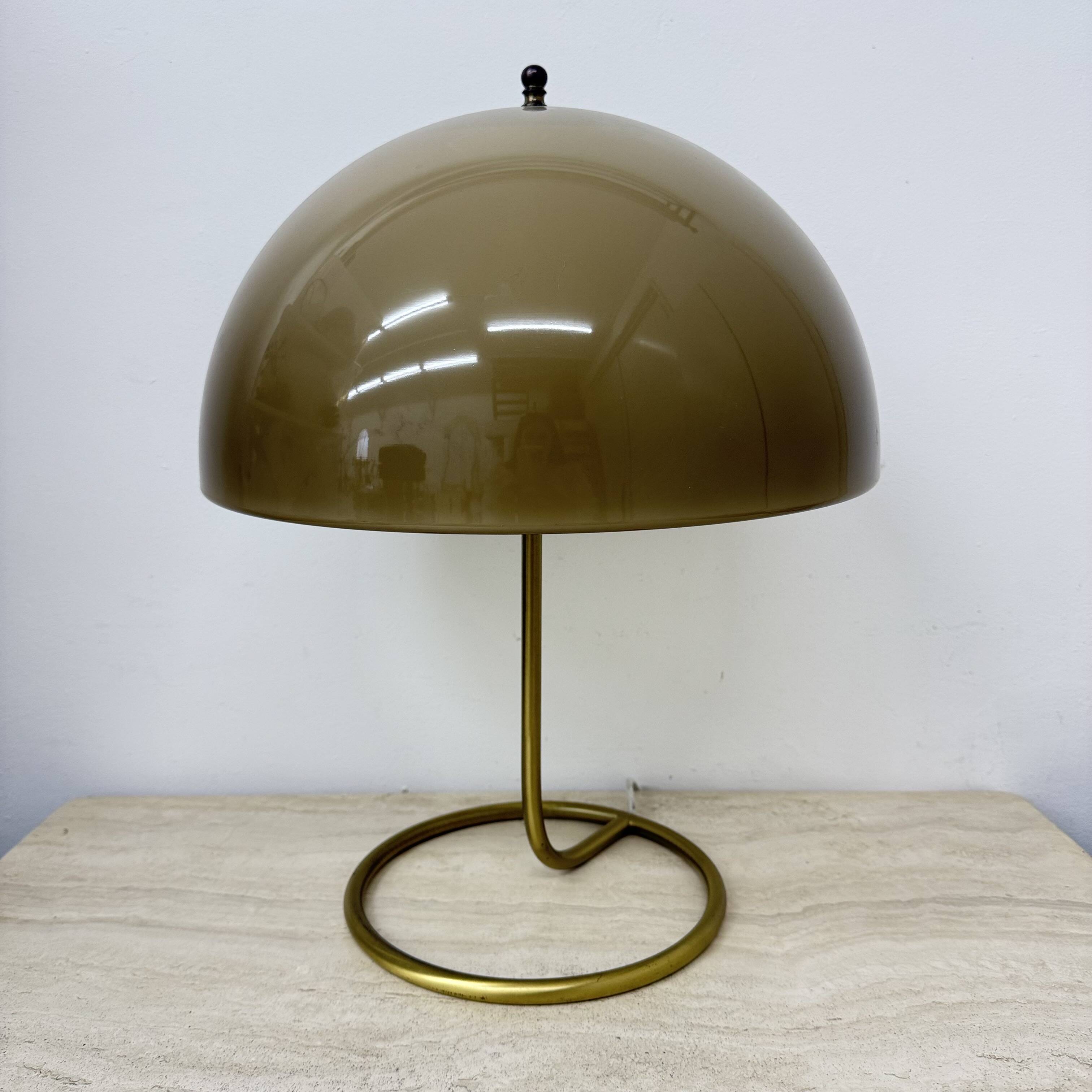 Vintage Mushroom table lamp with gold metal base , 1970s