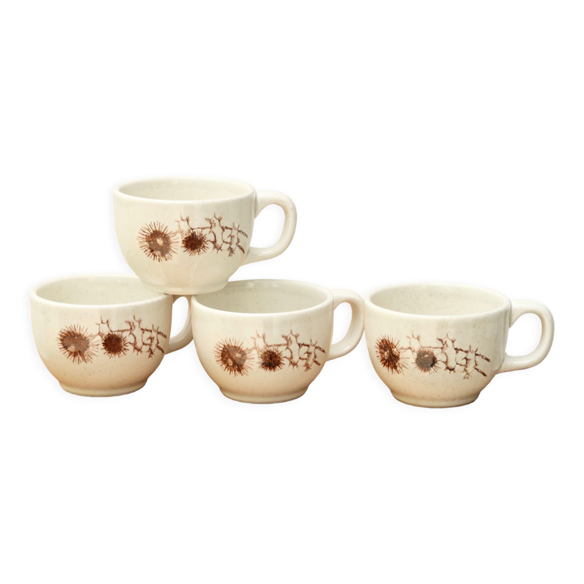 Set of 4 Sarreguemines Les Chardons coffee cups, 1970s