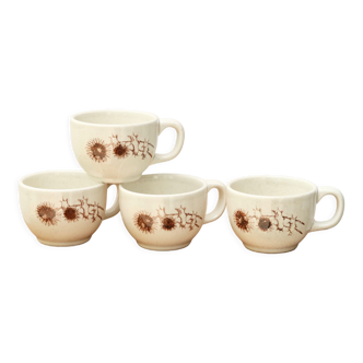 Set de 4 tasses à café Sarreguemines Les Chardons, années 70