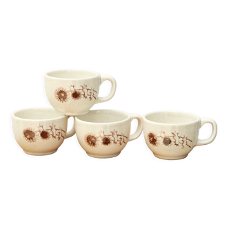 Set of 4 coffee cups Sarreguemines Les Chardons, 70s