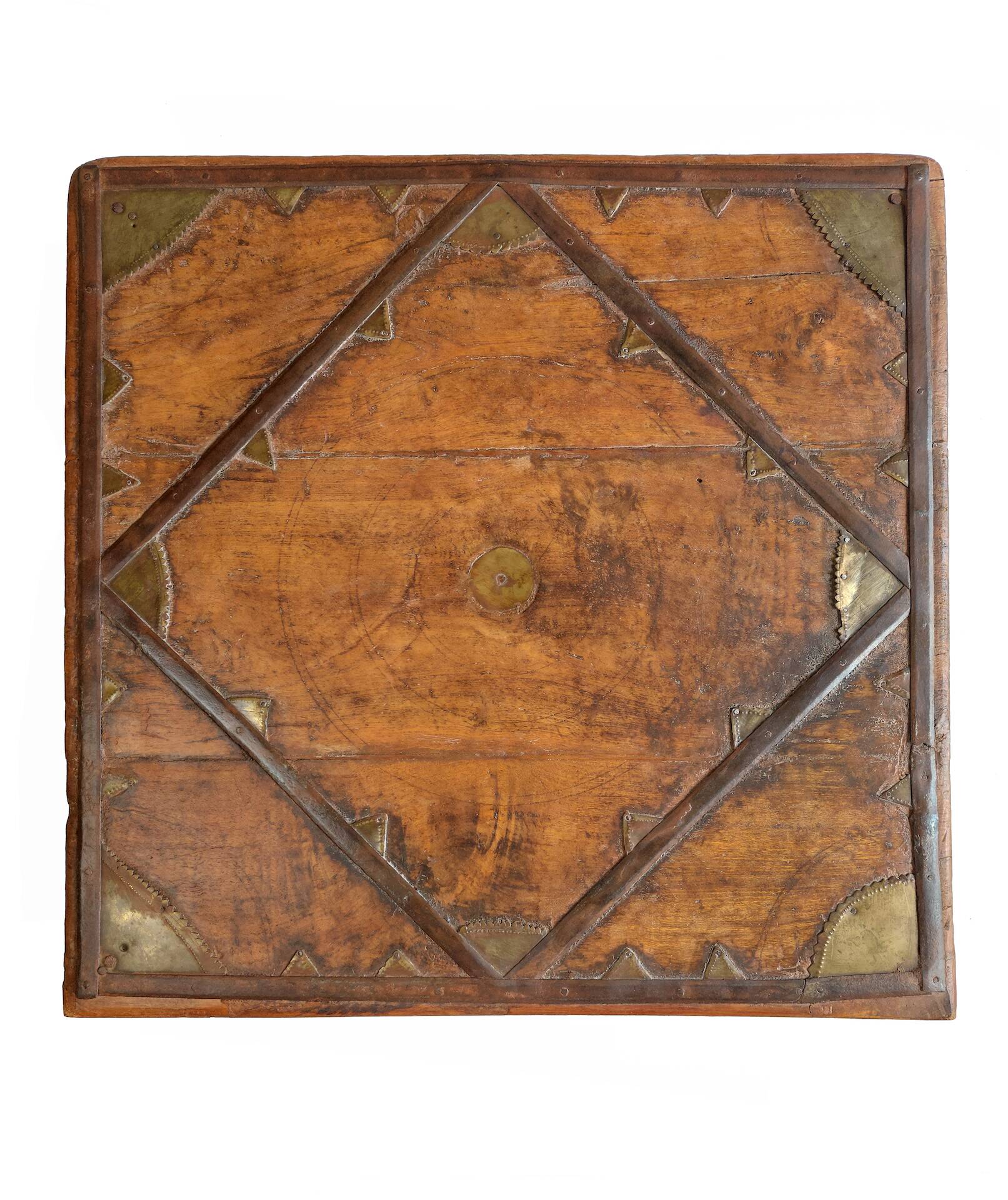 Ancient Indian ritual table of the Bajot type, wood and brass – Rajasthan