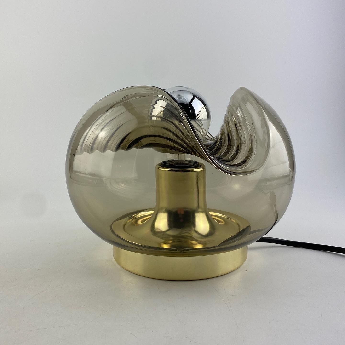 Smoked Glass & Gold Chromed table lamp futura by Peill and Putzler 1970