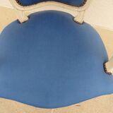 Cabriolet armchair in lacquered wood trimmed in blue satin, Louis XV style