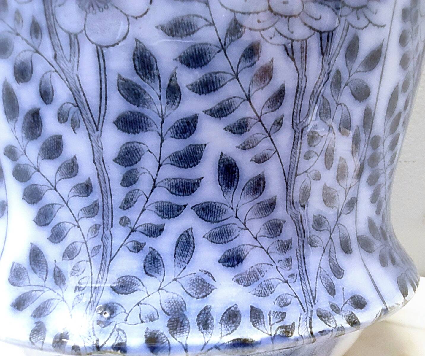 Blue and White Lacquered Ceramic Vase by Laveno Chinoiserie Style, Italy