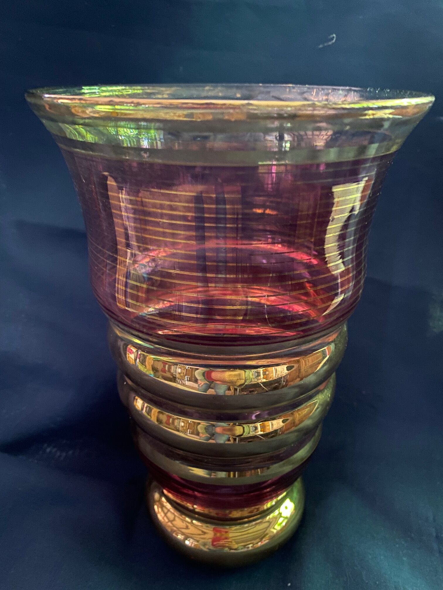 art deco vase in fuchsia & gold glass cira 1930 - belgian glassware (boom/doyen/laeken)