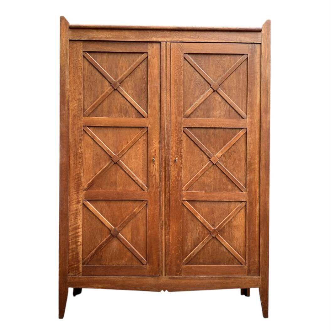 Vintage solid oak cross-braced wardrobe 1940