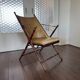 Chaise pliante de campagne vintage en simili-bambou et cuir par Maison Jansen, années 1950