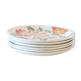Set of 6 flat plates Moulin des Loups, Ontario motif, vintage French, authentic, rare, camp