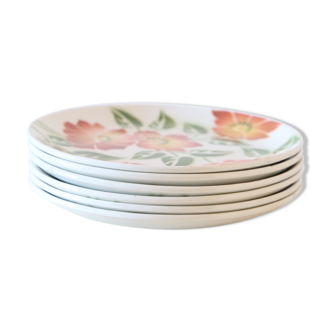 Set of 6 flat plates Moulin des Loups, Ontario motif, vintage French, authentic, rare, camp