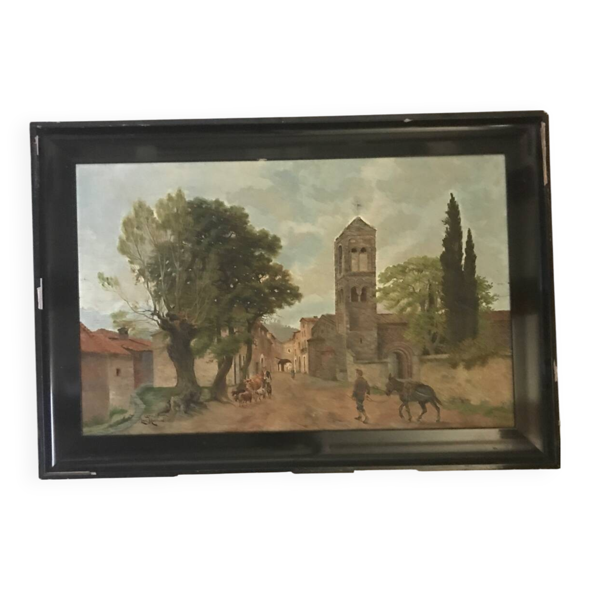 Old painting of a lively village