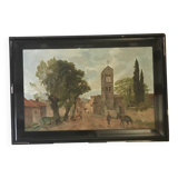 Tableau ancien village animé