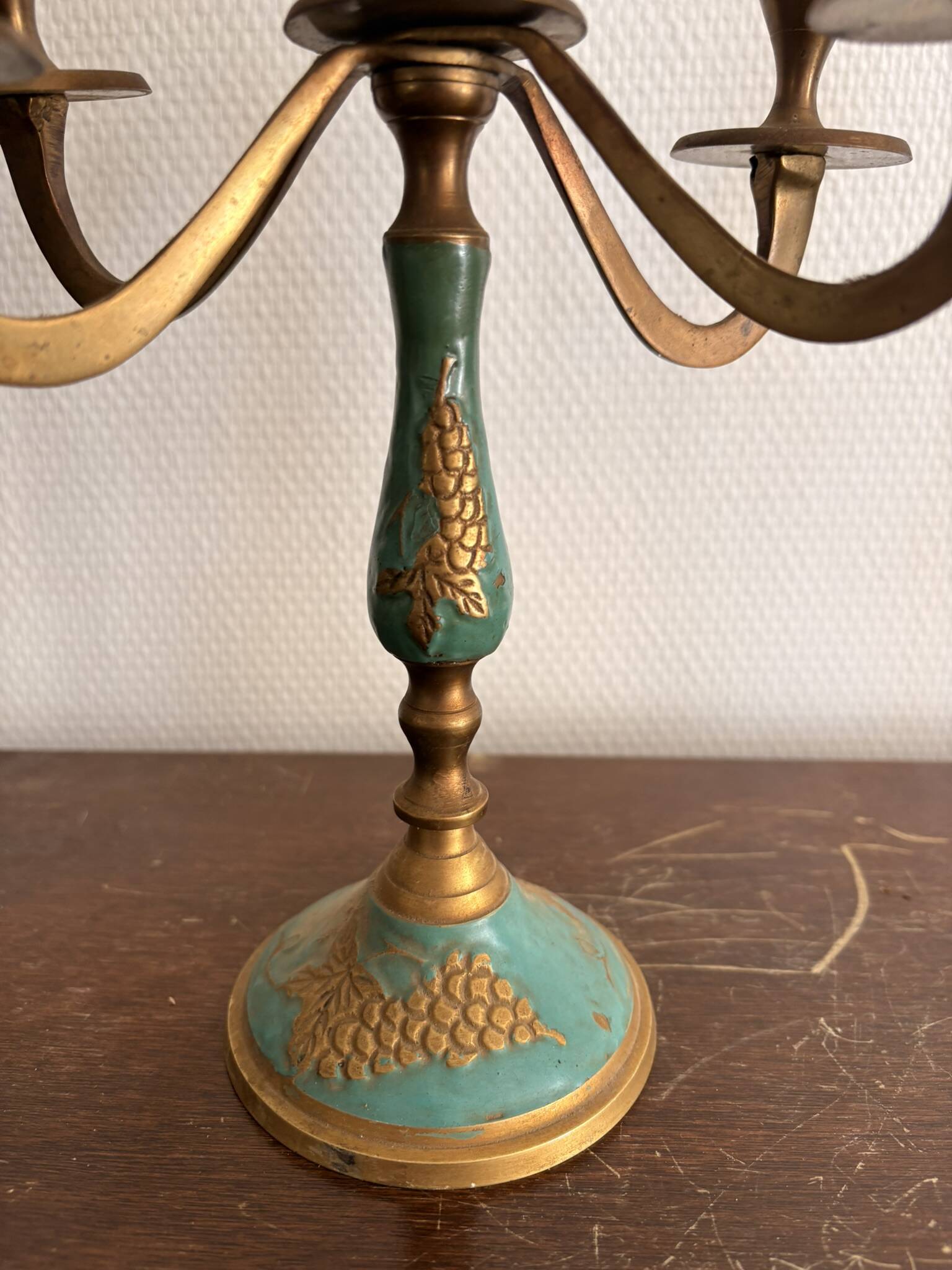 Antique Pair of Candle Holders Chandelier 5 Arms Gilded Brass Enamelled Blue