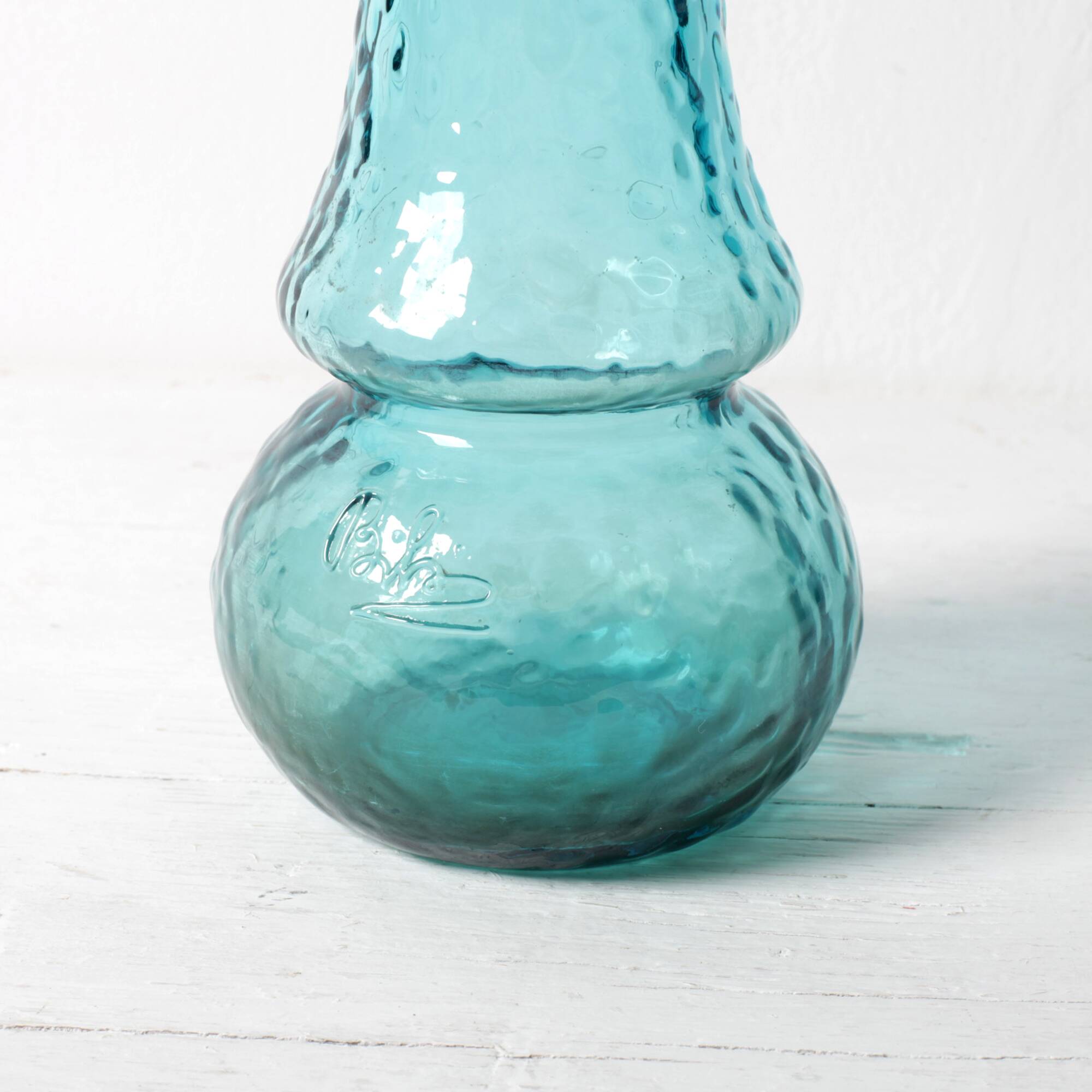 Turquoise Stylish Glass Flower Vase / Bibi / Italy / 1980s