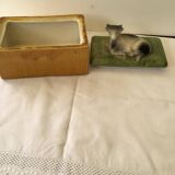 Rectangular butter dish with slip cow