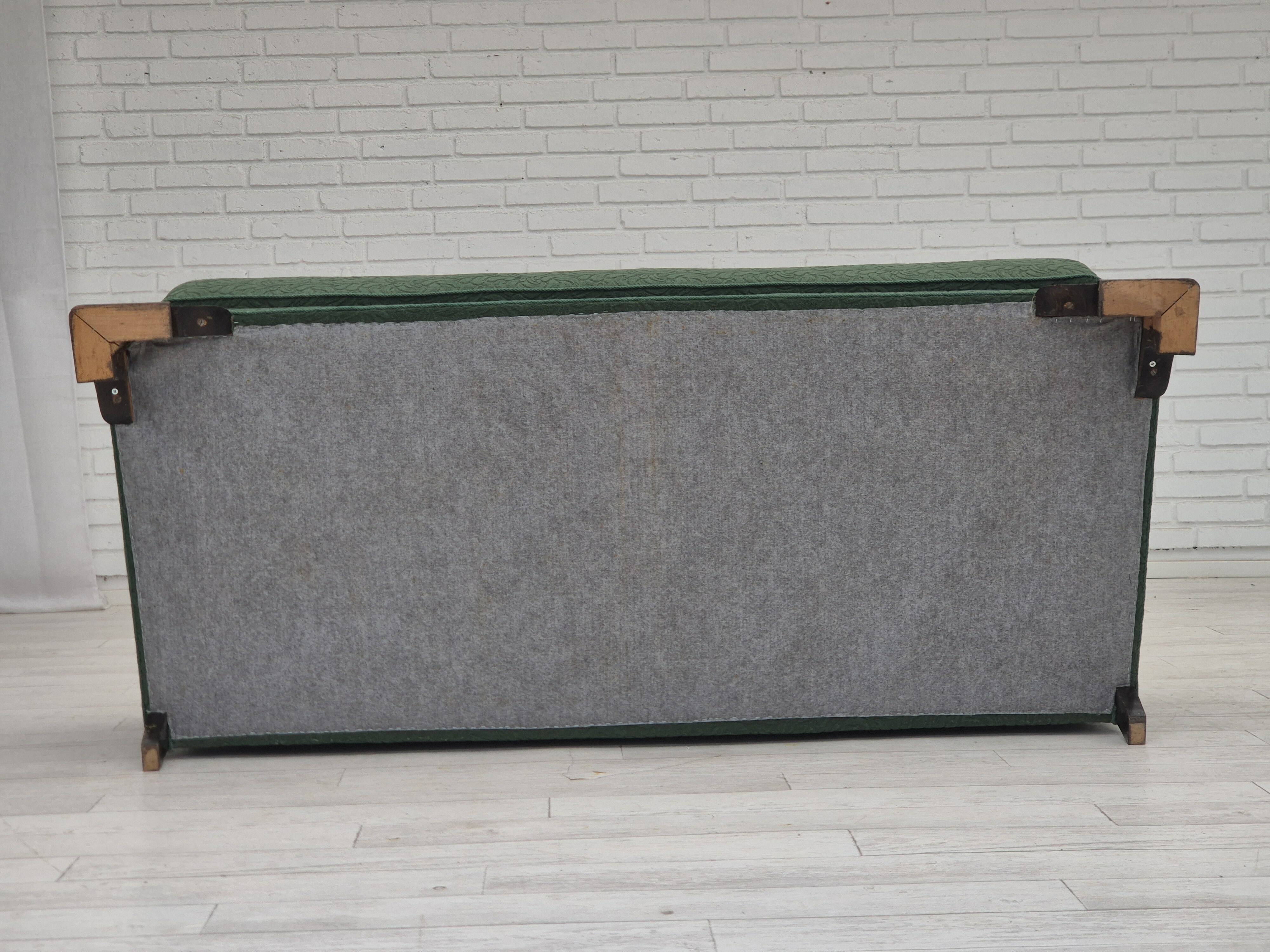 1950s, 3-seater sofa, green furniture blend wool, beech wood.