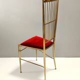 Pair of Vintage Brass and Red Velvet Chiavarine Chairs, Italy