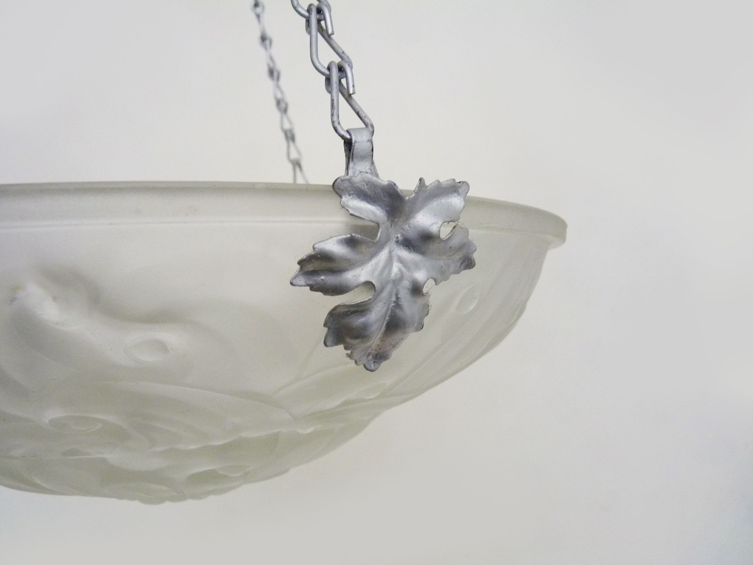 Suspension basin in glass paste Art Deco 1 Fire Sousman Lille with floral motifs