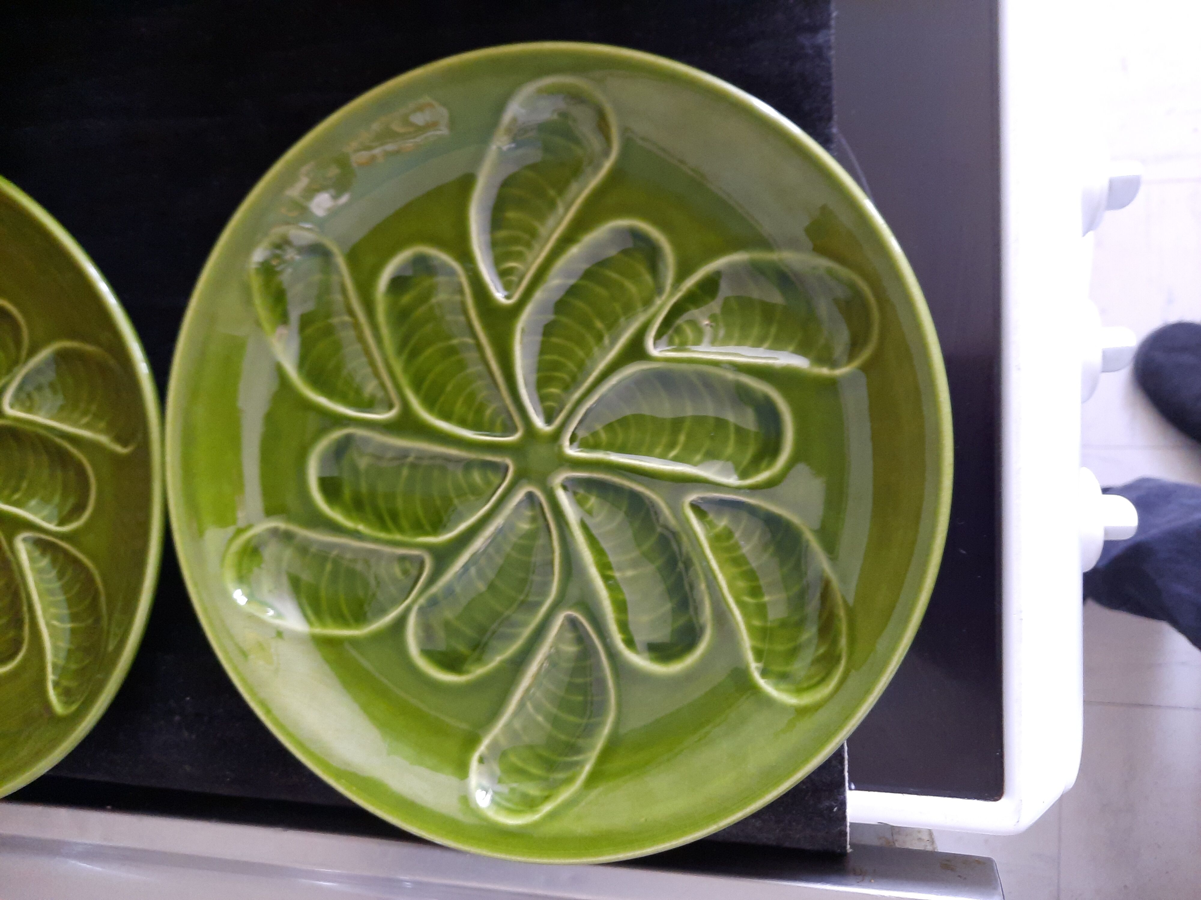 Set of 6 green oyster plates 25 cm – C.E.S France – Very good condition