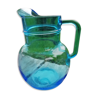 Blue glass pitcher